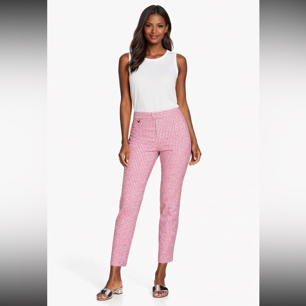 Adrianna Papell Kate Dress Pants Pink Gingham Plaid Ankle